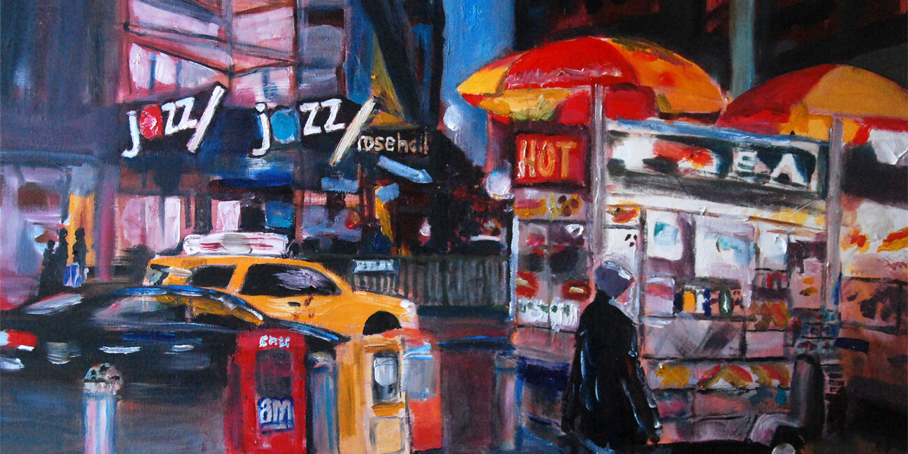 wayne pearce columbus circle at night nyc print
