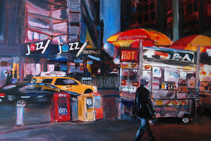 wayne pearce columbus circle at night nyc print