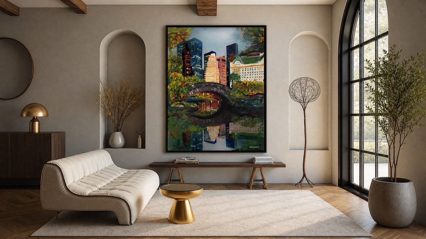 Gapstow Bridge, Central Park shown in a contemporary interior