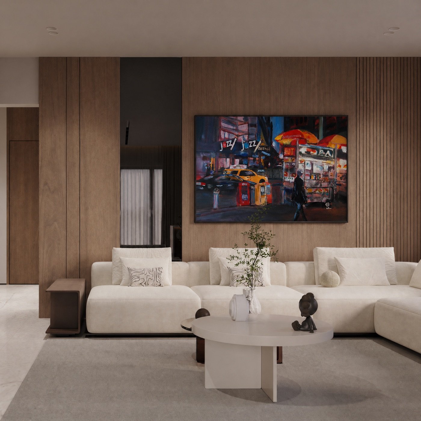 Columbus Circle at Night shown in a contemporary interior